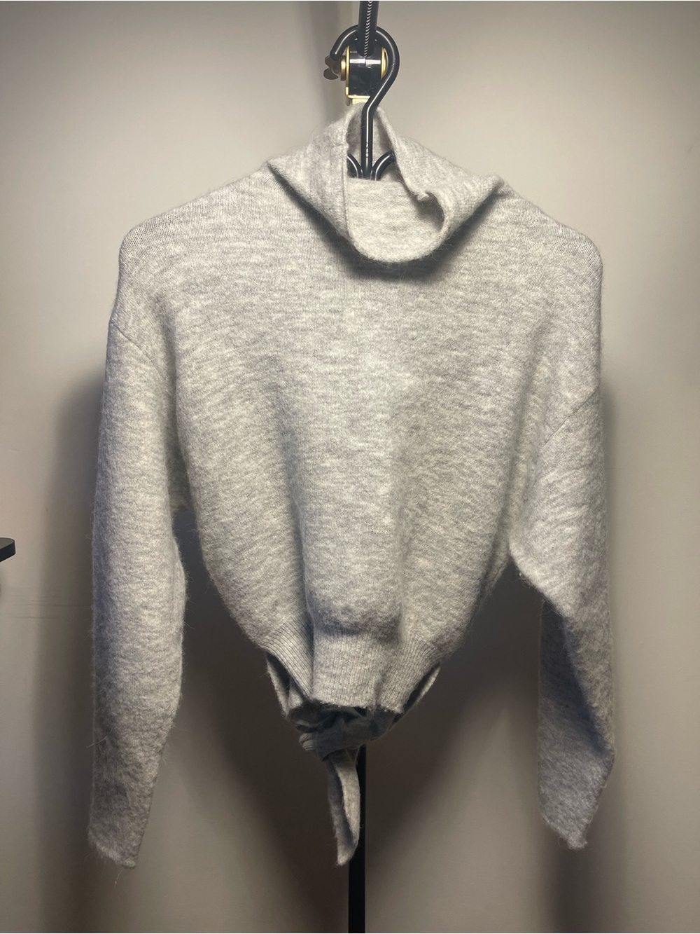 Wilfred Light Gray Cowl Neck Tie-Hem Sweater